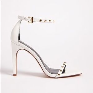 White Open Toed Studded Sandal Heels